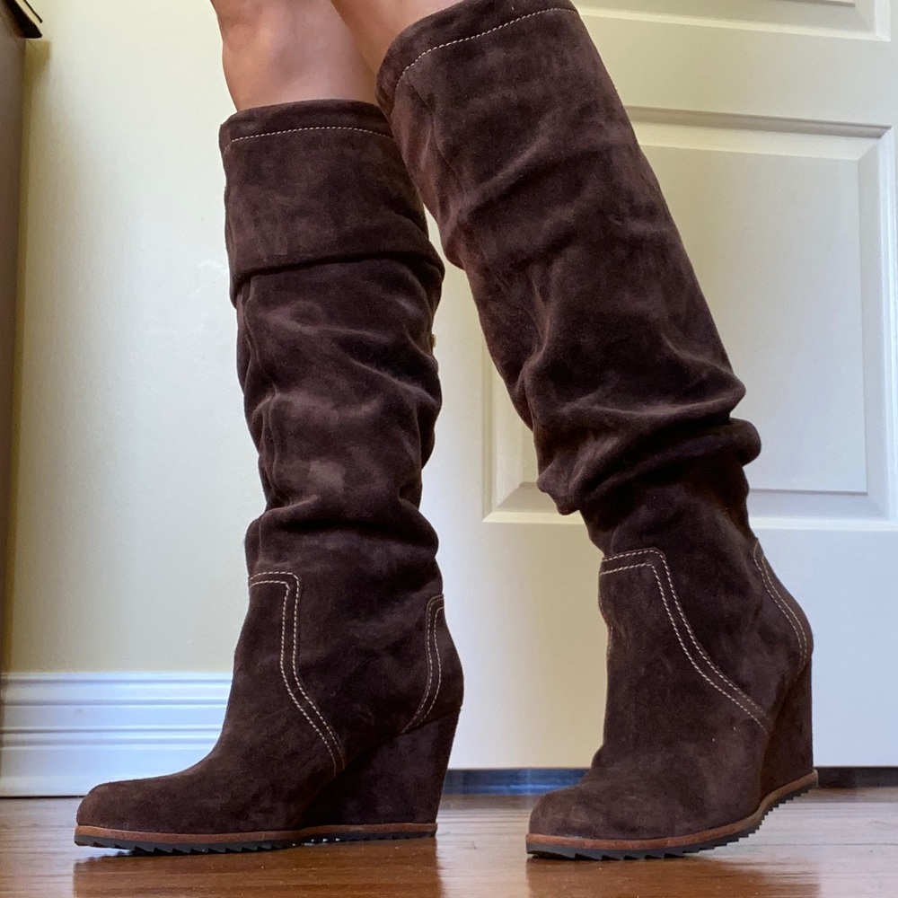 Dr Scholls Brown Suede Wedge Boots Sz 6